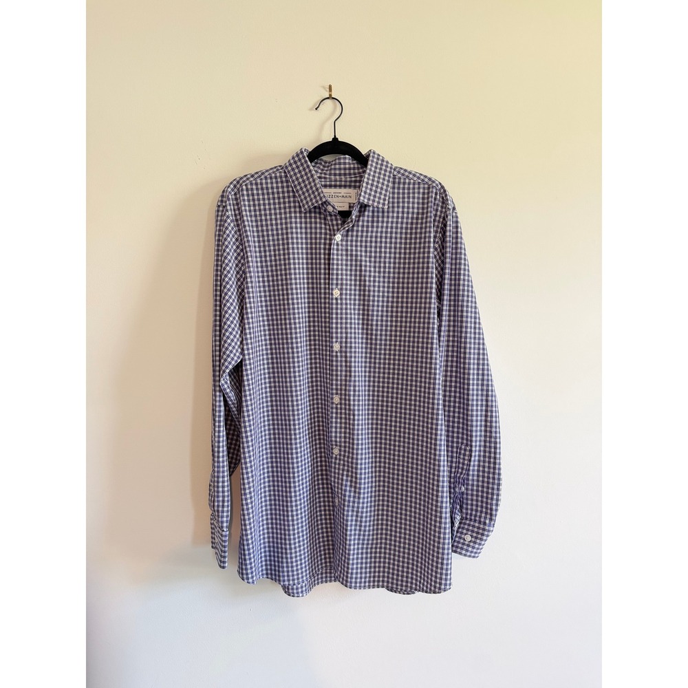 Mizzen+Main Leeward Performance Dress Shirt Mens XXL Trim Fit Gingham Blue